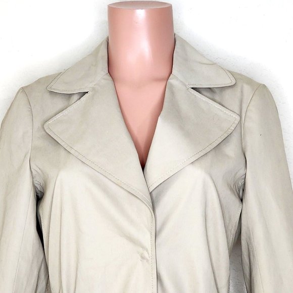 Theory Oaklane Short Chino Trench Coat Hidden Snap Front Tie Belt Khaki - Picture 3 of 7